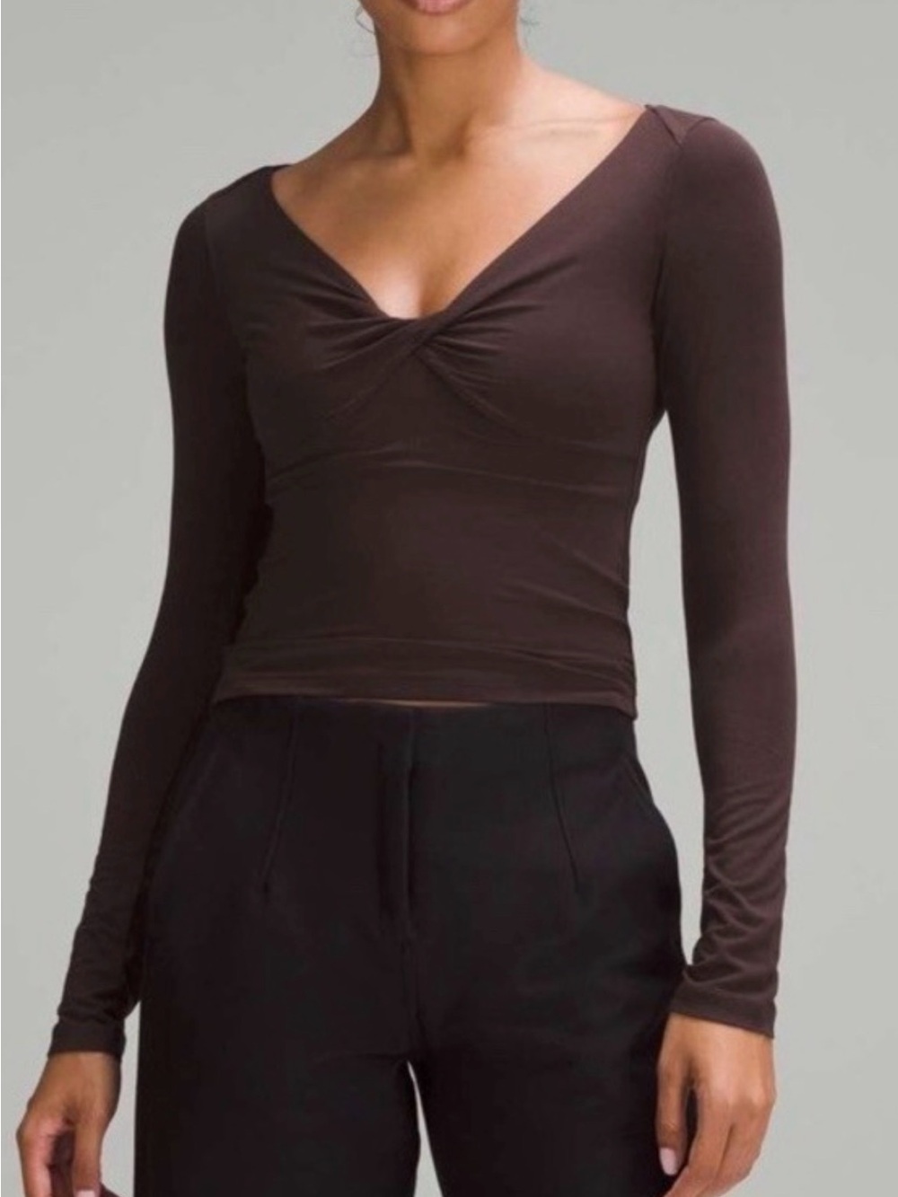 Lululemon Espresso/brown Twist-Front Long Sleeve Top